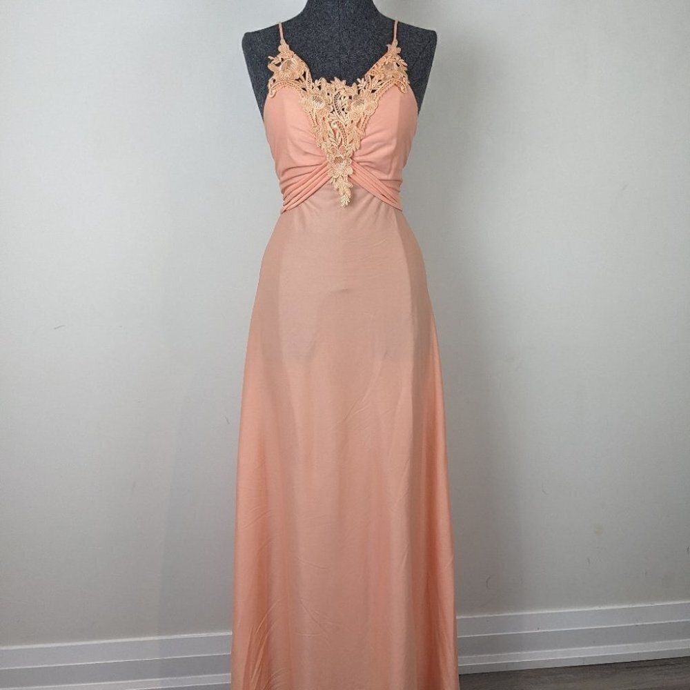 Vintage 1970's deadstock Peach maxi gown